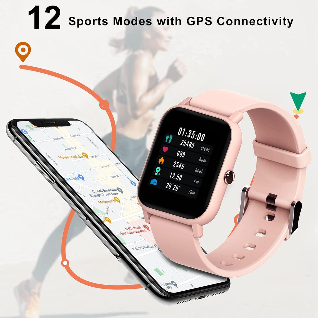Smart Watch for Android Phones Compatible with Iphone Samsung, Fitness Watch with Blood Oxygen & Heart Rate Sleep Monitor, 5ATM Waterproof Pedometer, Smart Watches for Men Women (2 Bands)