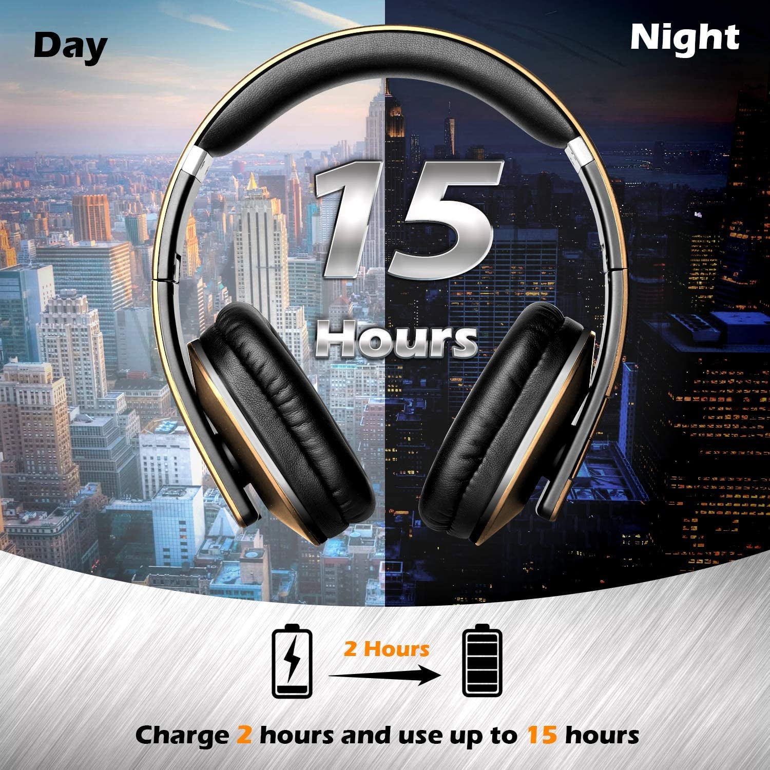 EP650 Bluetooth Wireless Over-Ear Headphones with Aptx Low Latency, NFC, Multipoint Pairing, Wired Option, Built-In Microphone - Gold