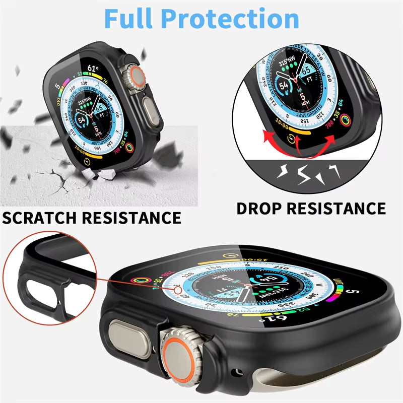 Glass+Case for Apple Watch Ultra 49Mm PC Bumper+Screen Protector Tempered Luxury Box Cover for Apple Watch Ultra 2 Accessories