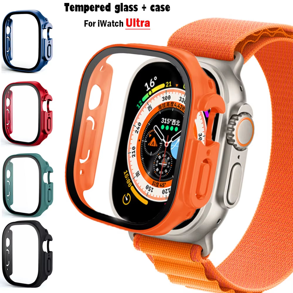 Glass+Case for Apple Watch Ultra 49Mm PC Bumper+Screen Protector Tempered Luxury Box Cover for Apple Watch Ultra 2 Accessories