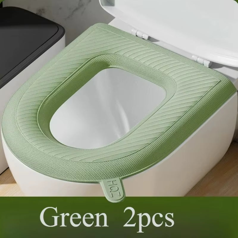 2PCS High Foam Waterproof Toilet Seat Cover Wash-Free Winter Wind Lovely Design Washable Toilet Seat Cushion for Home