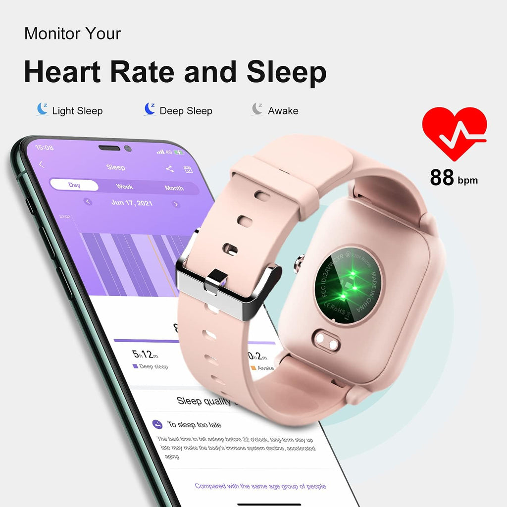 Smart Watch for Android Phones Compatible with Iphone Samsung, Fitness Watch with Blood Oxygen & Heart Rate Sleep Monitor, 5ATM Waterproof Pedometer, Smart Watches for Men Women (2 Bands)