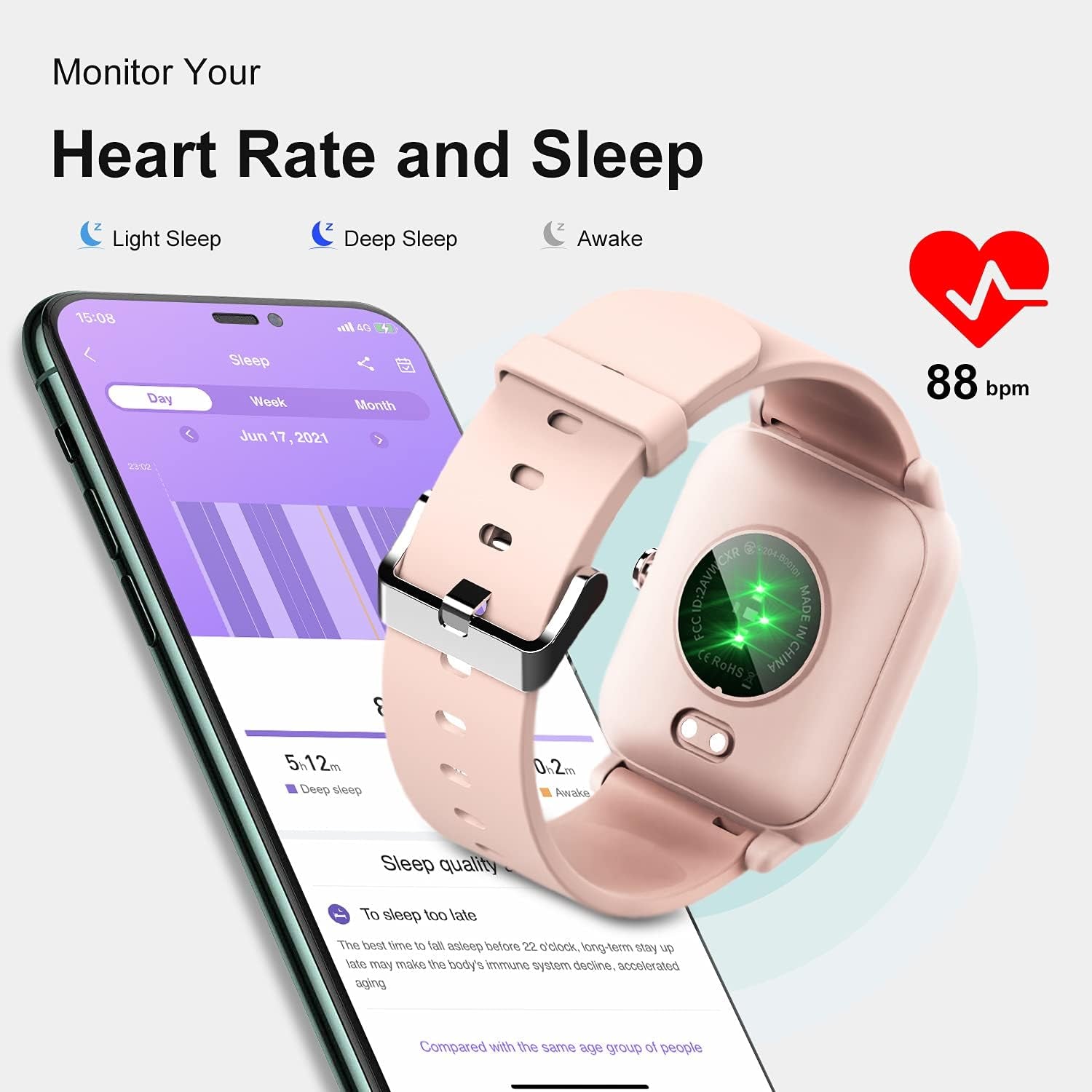 Smart Watch for Android Phones Compatible with Iphone Samsung, Fitness Watch with Blood Oxygen & Heart Rate Sleep Monitor, 5ATM Waterproof Pedometer, Smart Watches for Men Women (2 Bands)