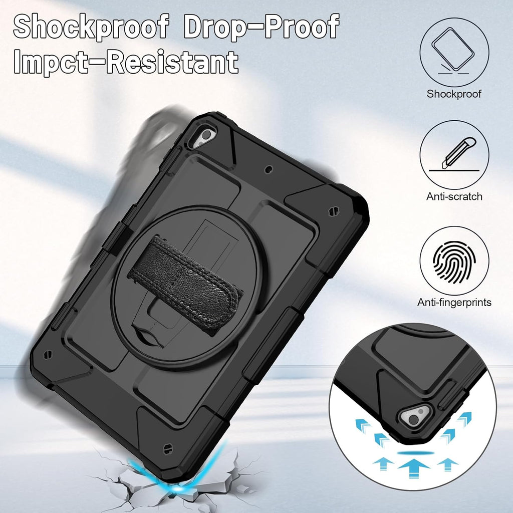 Ipad 6Th Generation Case, Ipad 5Th Generation Case, Ipad Air 2 Case, Ipad 9.7 Case for Kids, Shockproof 9.7 Inch Ipad Case with Rotating Stand/Hand Strap/Pencil Holder for Ipad 2018/2017 - Black