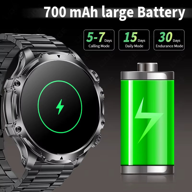 Men Outdoors Sports Smart Watch AK75 Flashlight 700Mah Large Battery Bluetooth Calling LED Light Fitness Tracker Smartwatch
