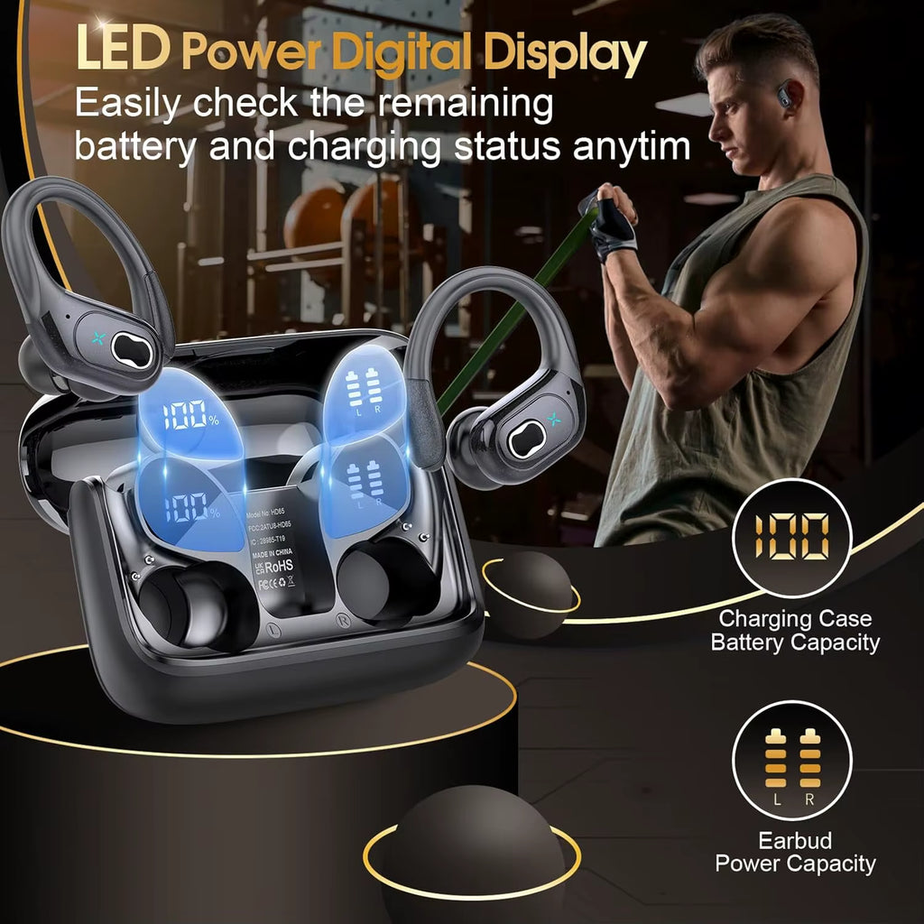 TWS Sports Earbuds Bluetooth 5.4 HIFI Bass Wireless Headphones LED Touch Hands-Free Earphone Noise Cancelling Waterproof Headset