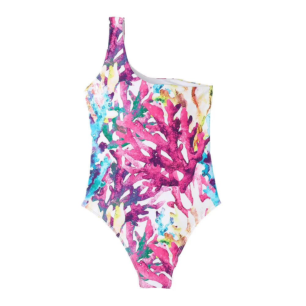 Sexy Tie Dye Print One Piece Swimsuit Swimwear Women Gradient Hollow Out One Shoulder Bodysuit Push up Bathing Suit Monokini