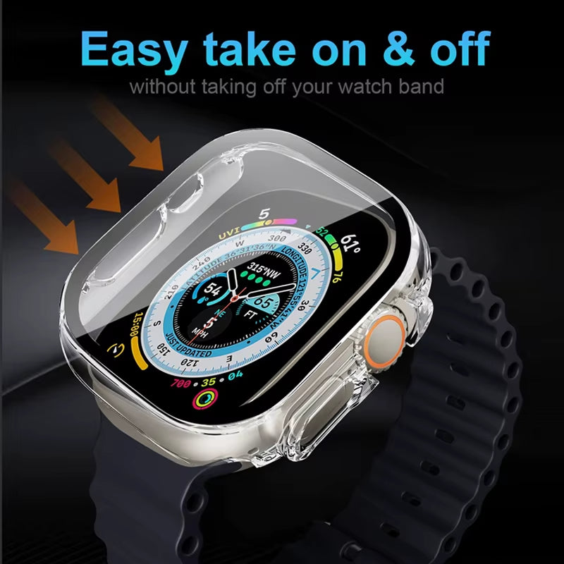 Glass+Case for Apple Watch Ultra 49Mm PC Bumper+Screen Protector Tempered Luxury Box Cover for Apple Watch Ultra 2 Accessories
