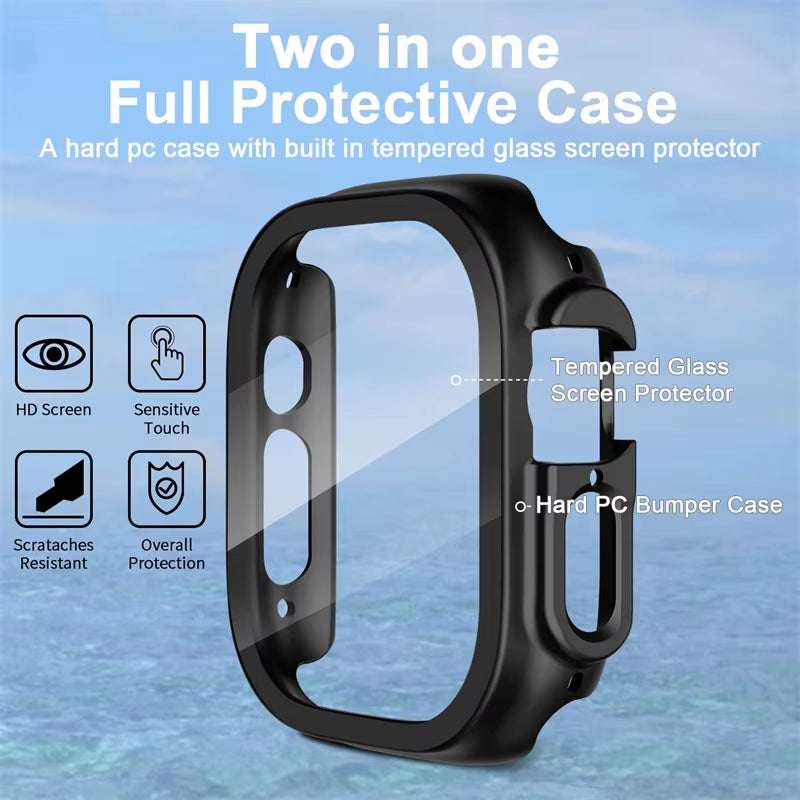 Glass+Case for Apple Watch Ultra 49Mm PC Bumper+Screen Protector Tempered Luxury Box Cover for Apple Watch Ultra 2 Accessories