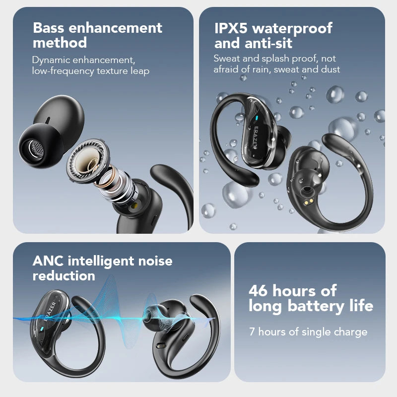 XT80 Sports Wireless Headphones with Mics, Button Control, LED Power Display,Hifi Stereo Sound
