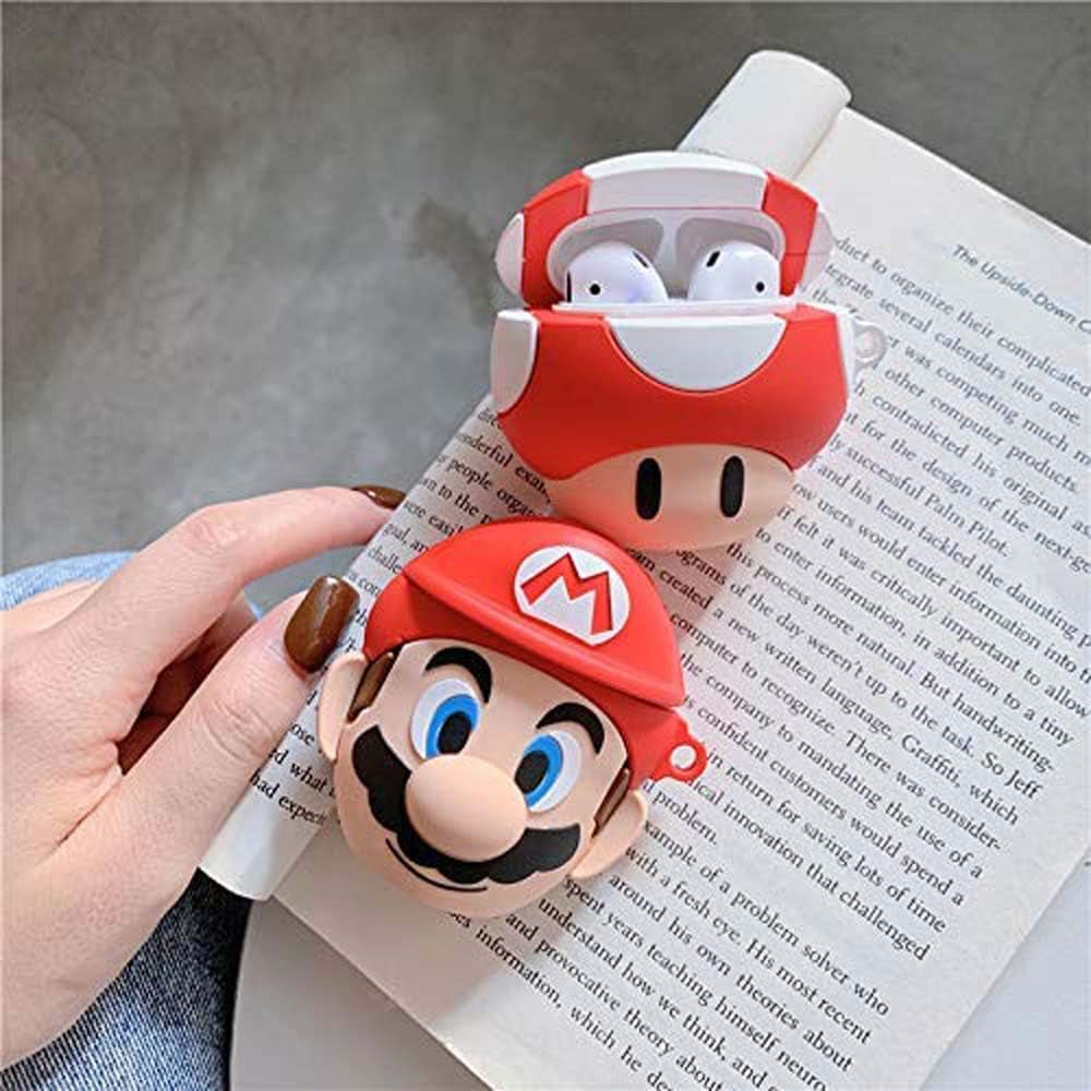 Wireless Earphone Case,Thick Soft Portable Silicone Protective Shockproof Skin Cover Storage Box Compatible with Apple Airpods 2&1 Charging Station Case(Mushroom,Airpods 2&1)