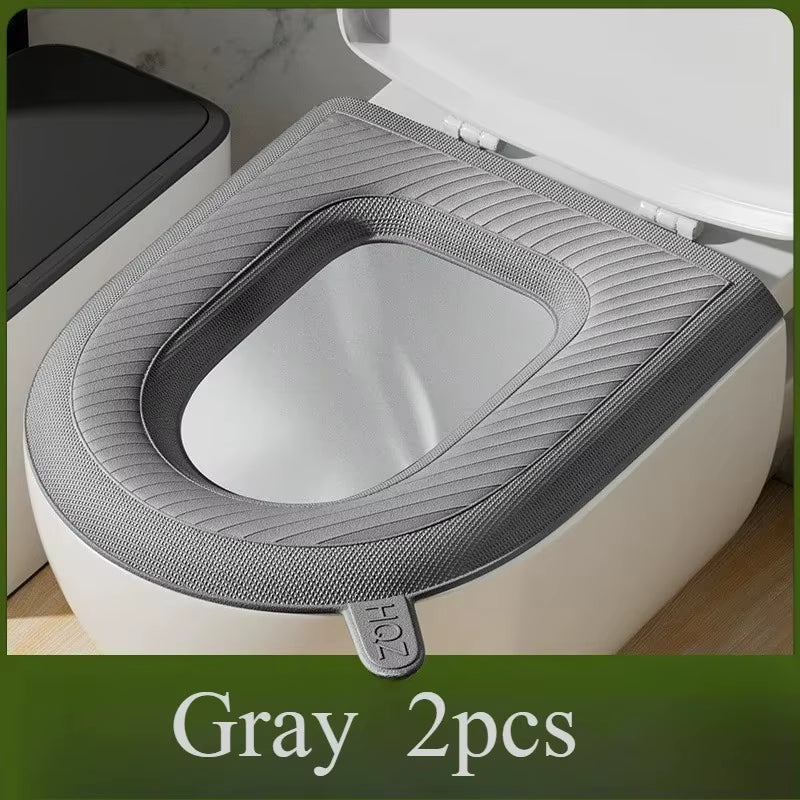 2PCS High Foam Waterproof Toilet Seat Cover Wash-Free Winter Wind Lovely Design Washable Toilet Seat Cushion for Home