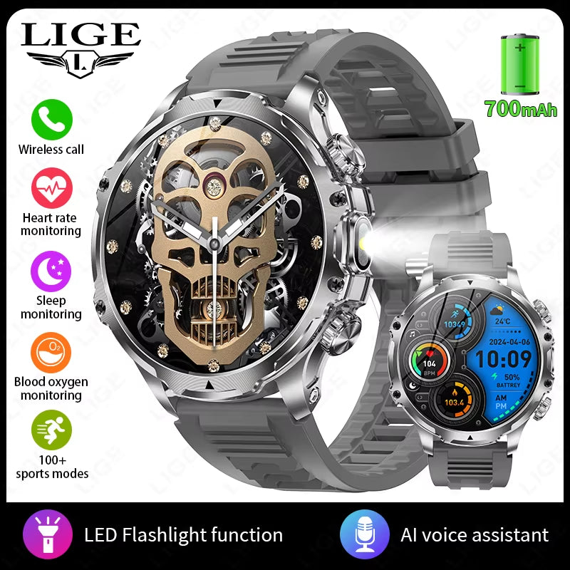 Men Outdoors Sports Smart Watch AK75 Flashlight 700Mah Large Battery Bluetooth Calling LED Light Fitness Tracker Smartwatch