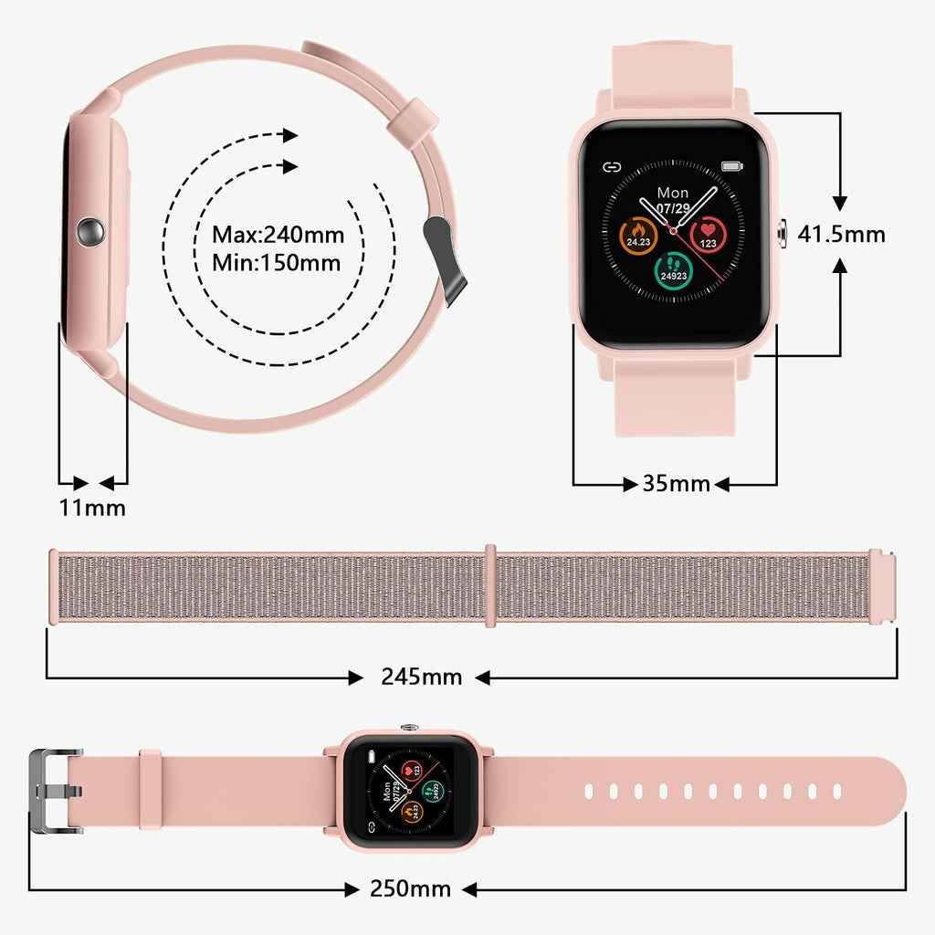 Smart Watch for Android Phones Compatible with Iphone Samsung, Fitness Watch with Blood Oxygen & Heart Rate Sleep Monitor, 5ATM Waterproof Pedometer, Smart Watches for Men Women (2 Bands)
