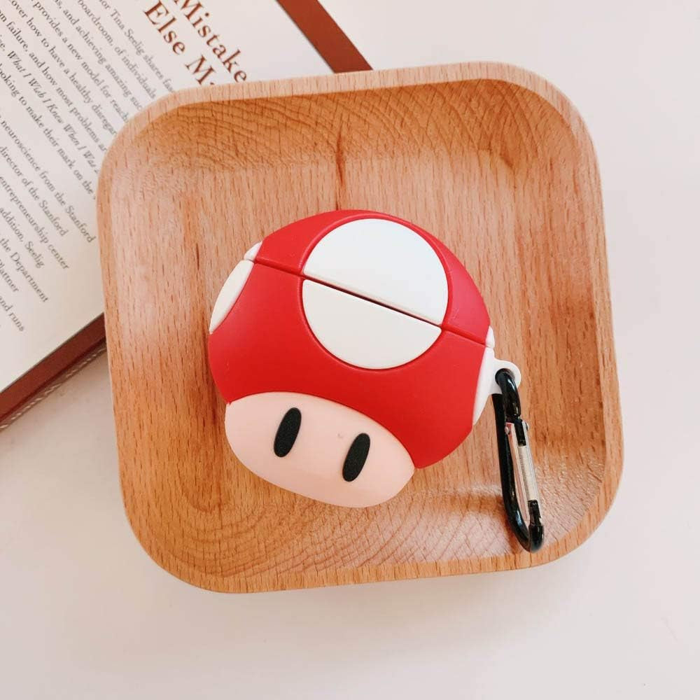 Wireless Earphone Case,Thick Soft Portable Silicone Protective Shockproof Skin Cover Storage Box Compatible with Apple Airpods 2&1 Charging Station Case(Mushroom,Airpods 2&1)