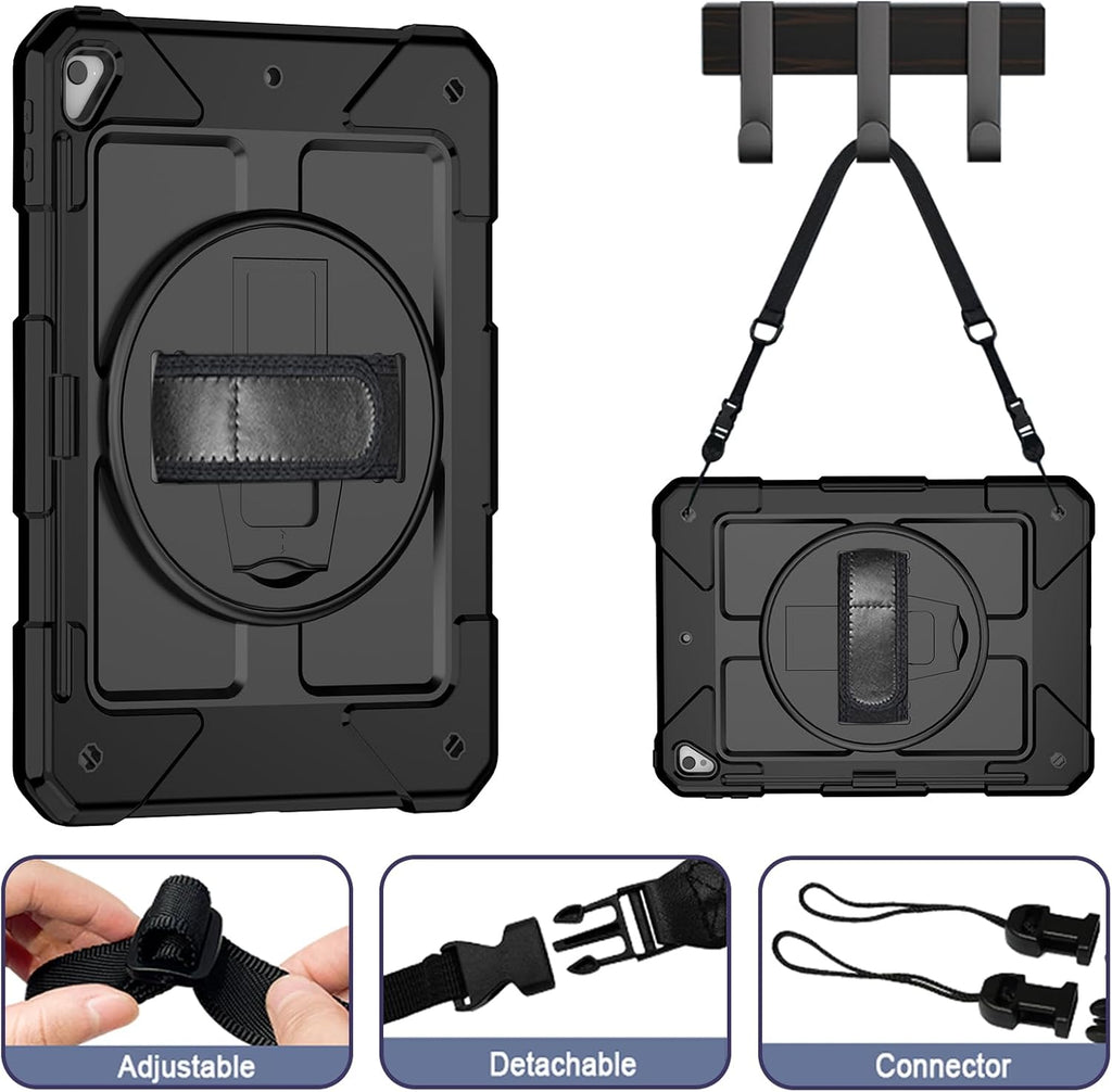 Ipad 6Th Generation Case, Ipad 5Th Generation Case, Ipad Air 2 Case, Ipad 9.7 Case for Kids, Shockproof 9.7 Inch Ipad Case with Rotating Stand/Hand Strap/Pencil Holder for Ipad 2018/2017 - Black