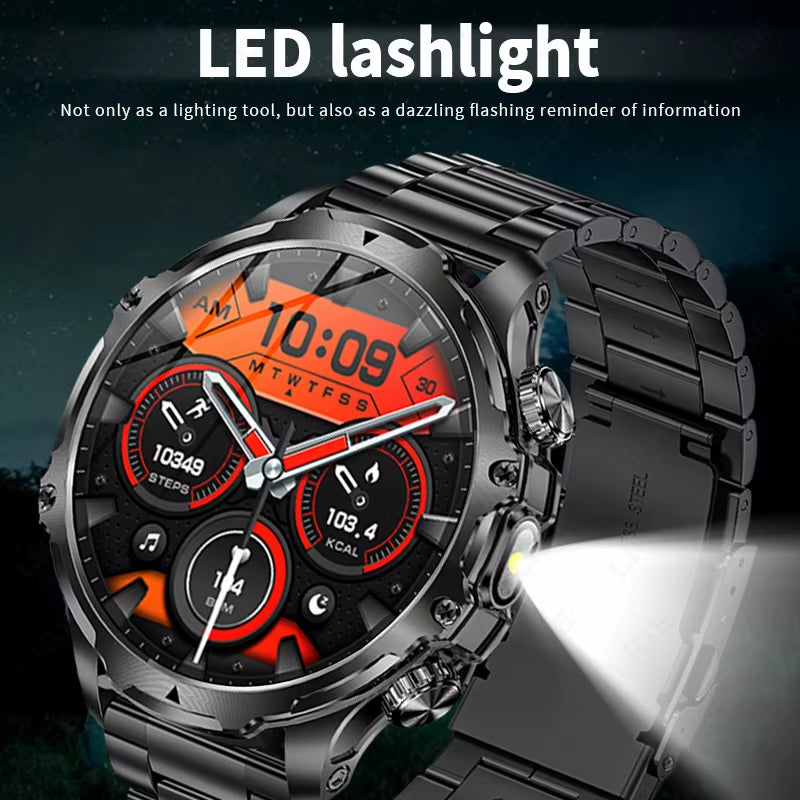 Men Outdoors Sports Smart Watch AK75 Flashlight 700Mah Large Battery Bluetooth Calling LED Light Fitness Tracker Smartwatch
