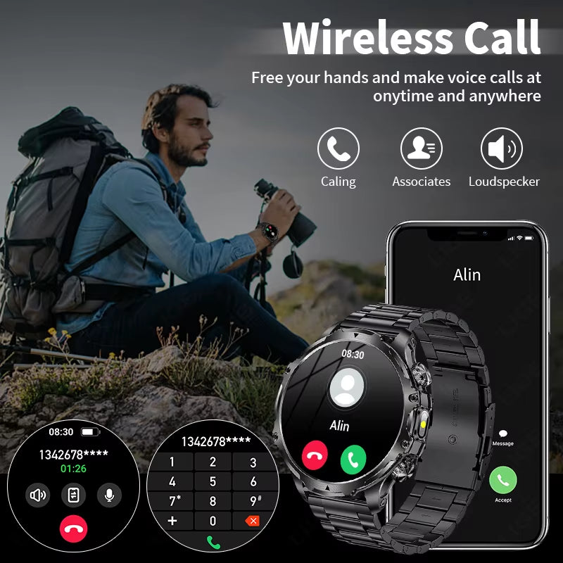 Men Outdoors Sports Smart Watch AK75 Flashlight 700Mah Large Battery Bluetooth Calling LED Light Fitness Tracker Smartwatch