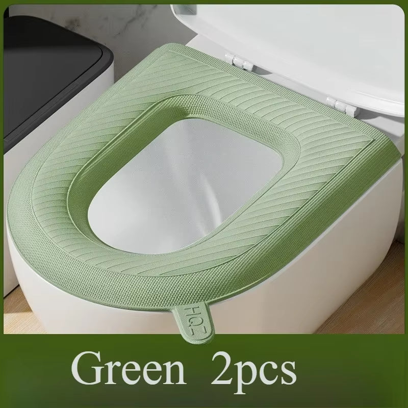 2PCS High Foam Waterproof Toilet Seat Cover Wash-Free Winter Wind Lovely Design Washable Toilet Seat Cushion for Home