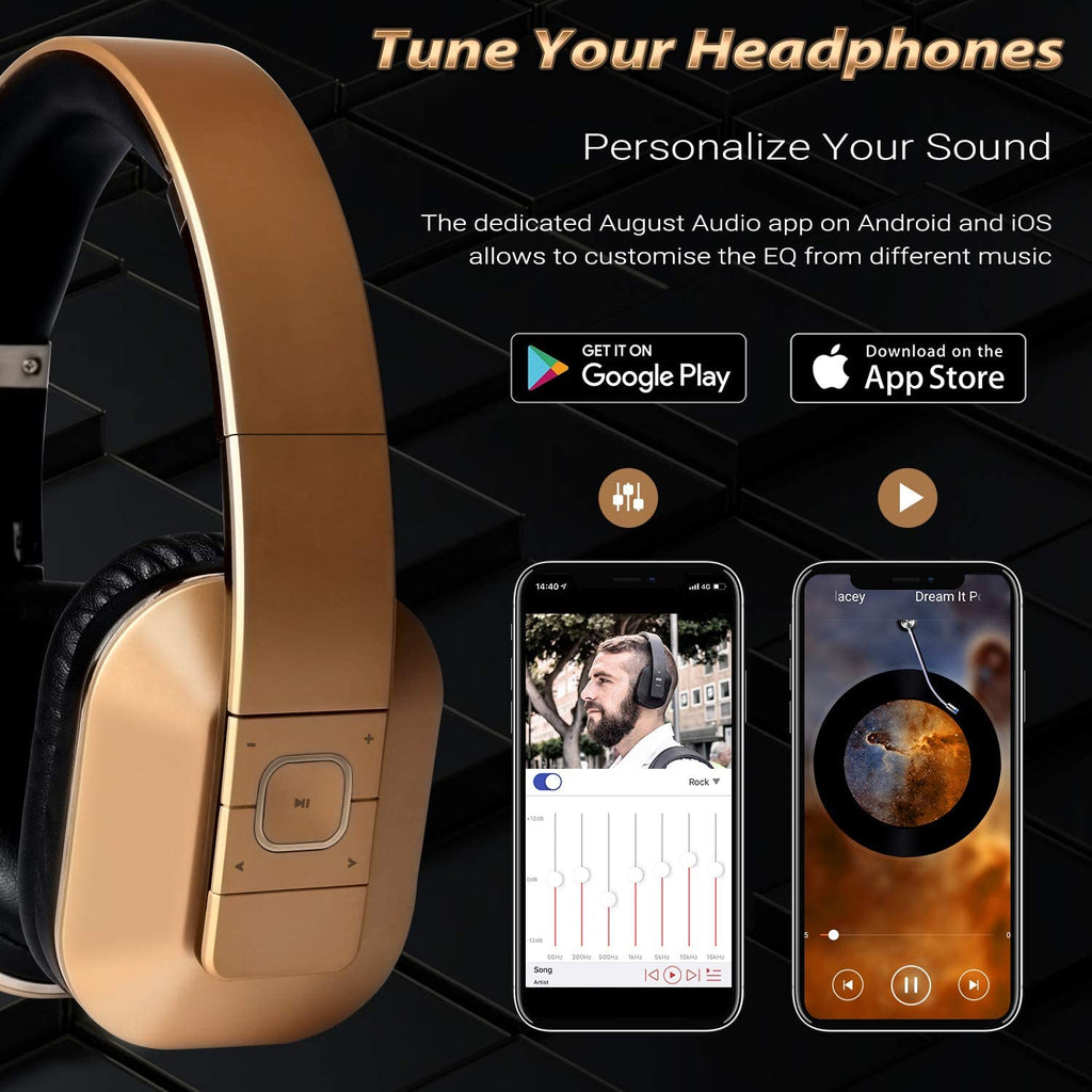 EP650 Bluetooth Wireless Over-Ear Headphones with Aptx Low Latency, NFC, Multipoint Pairing, Wired Option, Built-In Microphone - Gold