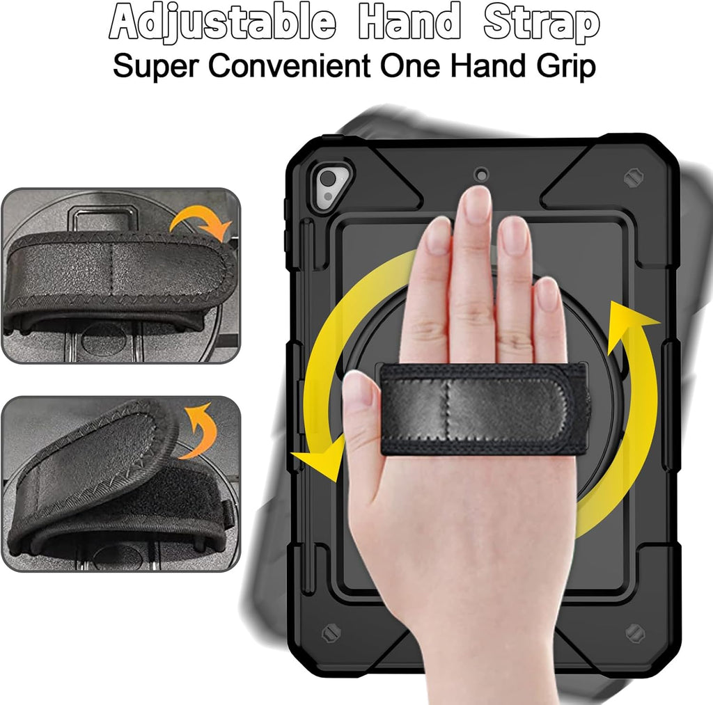 Ipad 6Th Generation Case, Ipad 5Th Generation Case, Ipad Air 2 Case, Ipad 9.7 Case for Kids, Shockproof 9.7 Inch Ipad Case with Rotating Stand/Hand Strap/Pencil Holder for Ipad 2018/2017 - Black