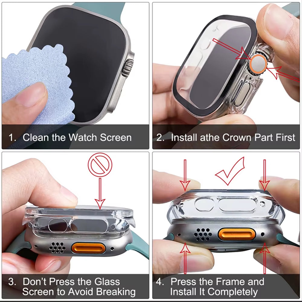 Glass+Case for Apple Watch Ultra 49Mm PC Bumper+Screen Protector Tempered Luxury Box Cover for Apple Watch Ultra 2 Accessories